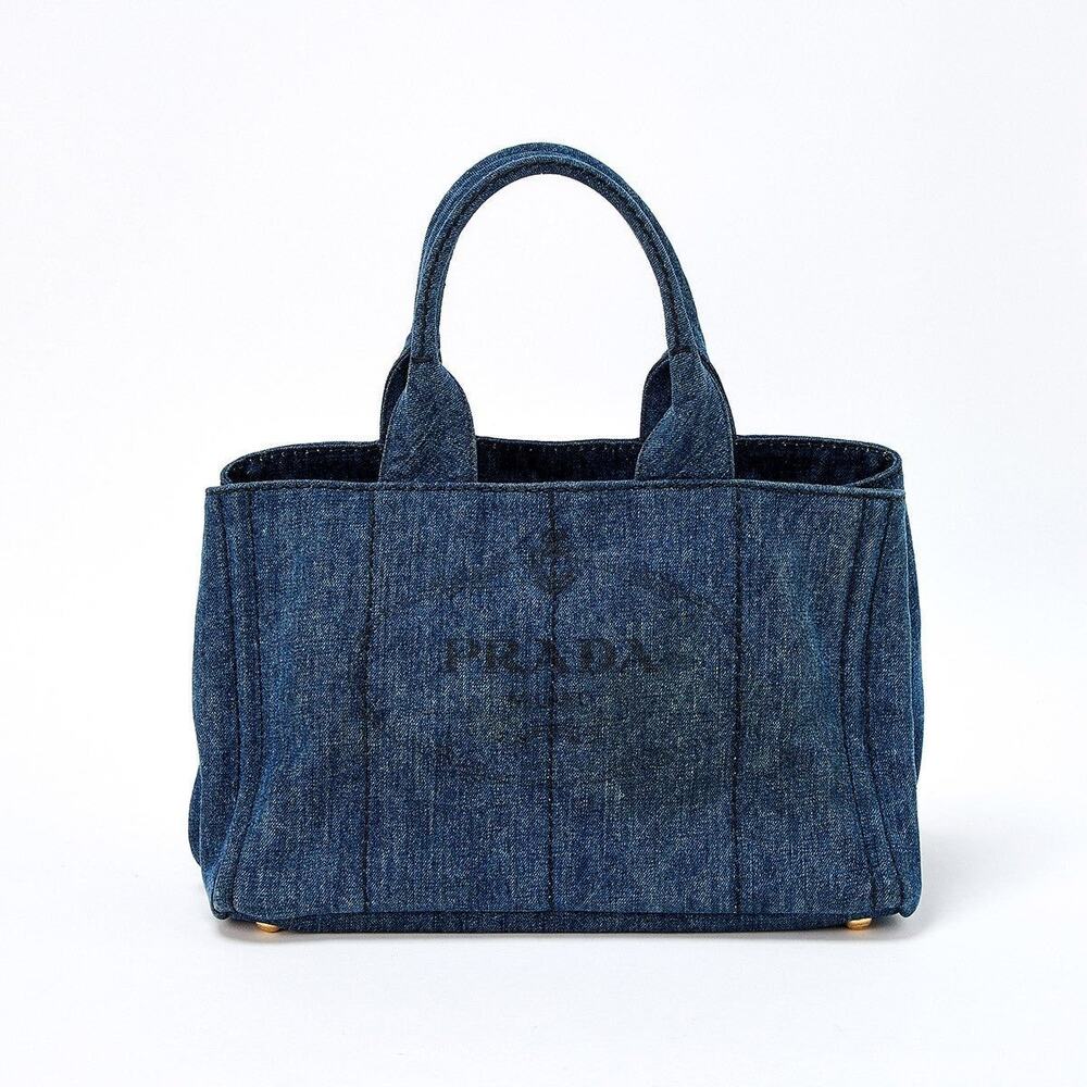 Prada Denim Canvas Triangle Handbag Blue Gold